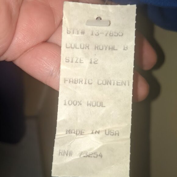 VINTAGE WOOL Double Breasted Royal Blue Coat SIZE 12 -Fit 14-16 NEW WITH TAG NWT - Picture 2 of 9